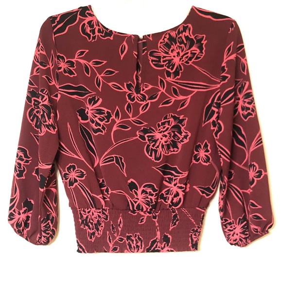 OLM Floral Blouse w/ Elastic Waist & Balloon Sleeves - Picture 6 of 16